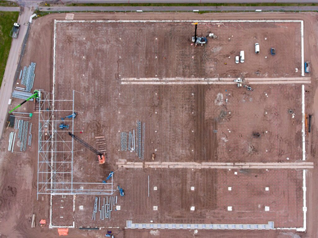 Aerial View of Large Construction Site and Structural Layout